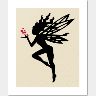 Fairy with Hearts in Silhouette Posters and Art